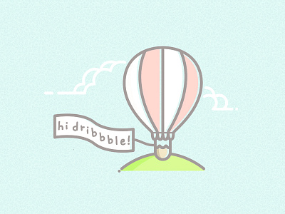 hi dribbble ! ~ doodle first shot hot air balloon illustration invitation