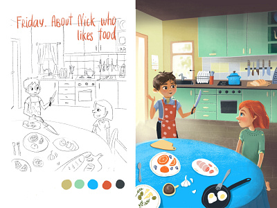 Nick and Ruta character design children childrens book childrens illustration illustration kitchen procreate sketch