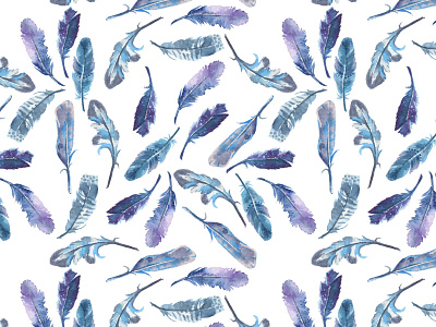 Feathers pattern blue bohemian elegance feather pattern violet watercolor