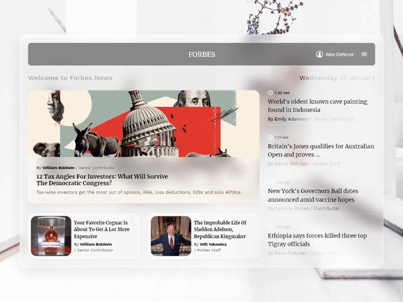 Newsbar widget app bar design glass glassmorphism interface news newsbar ui ux website widget