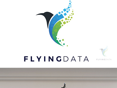Flying Data Logo Design With Mockup