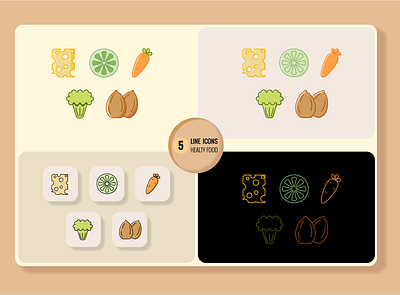 5 healthy food icons in different designs design graphic design icon illustration logo vector иконки иконки на разном фоне иконки полезной еды