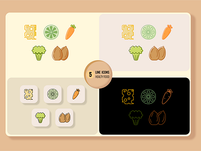 5 healthy food icons in different designs