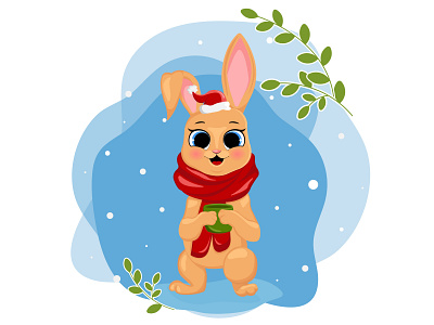 Cute winter bunny and mug. Symbol of the new year, Christmas design