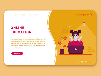 landing page for online learning character icon web working