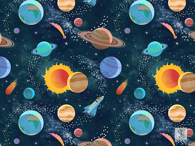 Planets of the solar system graphic design illustration jupiter pattern saturn seamless vector