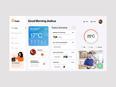 Home Hub Dashboard app clean dashboard design home interface light theme minimal schedule thermostat to do ui ux weather web white