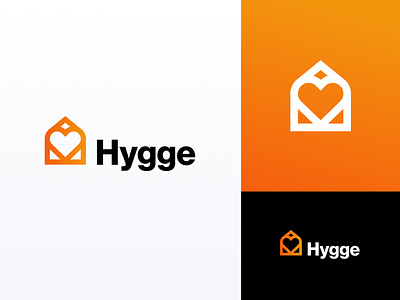 Hygge Home-Hub Logo app bold brand branding design heart home hygge icon identity living logo mark minimal modern orange symbol tech tech logo vector
