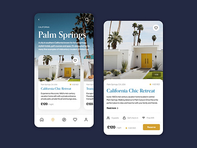 BnB App UI app bnb california cards ui clean design holiday palm palm springs palm tree serif ui ux