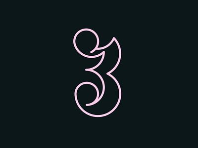 #3 3 babypink black brand circle grid design doodle flat grid handlettering illustration lettering number number 3 numbers outline pink process racing typography