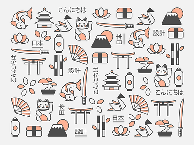 Japanese Icons icons japan japanese japanese pattern maneki neko mountain pattern plants symbols