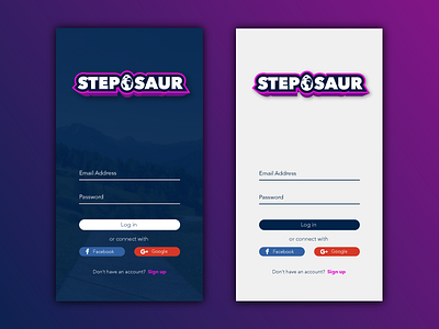 Steposaur - Log in app dinosaur form game interface log in login minimal navy pink ui ux