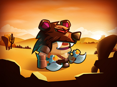 Sword & Magic - Barbarian in the desert cute game illustration magic