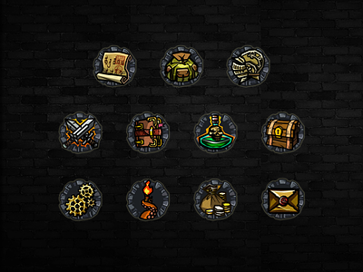 Game Icon bag book chest dungeon game helm icon magic money scroll sword torch