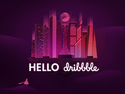 Hello Dribbble building debuts illustration