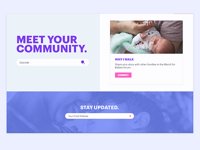 March of Dimes Website community search email input landing page. march of dimes web design