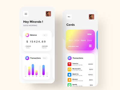 Puddle app banking colors debit ecommerce gradients interaction iphone minimal savings ui uidesign ux