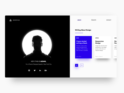 Anonim colors designer header interaction landing page minimal portfolio ui uidesign ux webdesign website