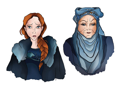 Game of Thrones - Sansa and Olenna artwork drawing fan art fantasy characters game of thrones illustration olenna tyrell pen and ink photoshop sansa stark