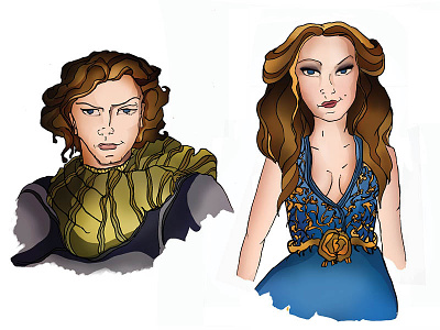 Game of Thrones Characters Loras and Margaery Tyrell artwork drawing fan art fantasy characters illustration loras tyrell margaery tyrell game of thrones pen and ink photoshop