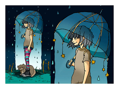 Stars in the rain artwork characters drawing illustration pen and ink photoshop