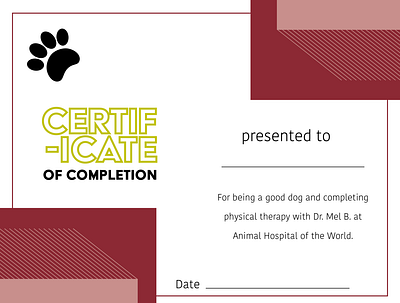 Dog Physical Therapy Certificate certificate certificate design design graphic design vector