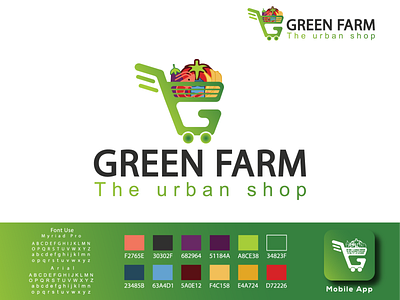 GREEN FARM Online Grocery Shop Logo 3d branding creative design graphic design illustration illustrator logo logo design online shop logo design shop logo design