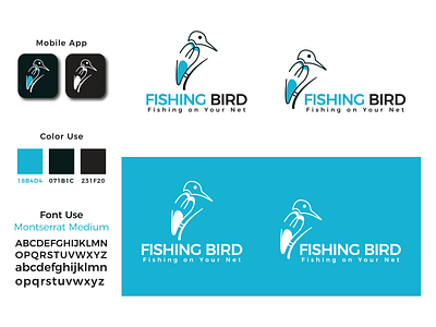 Line Art Logo Design Fishing Bird