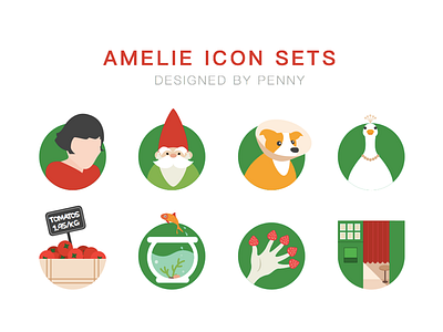 Amelie icon sets「天使爱美丽」 amelie christmas color design dog flat french icon movie ui vector