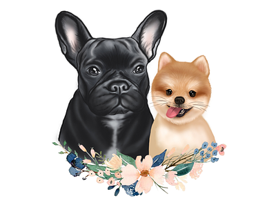 Dogs illustration bulldog cute dogs floral illustration photoshop pomeranian puppy