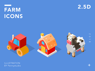 Farm 2.5D icons 2.5d app car cow design farm house icon illustration ui