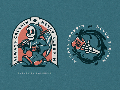 Always Creepin badge coffee denver drawing graphic design icon illustration logo mascot reaper skull vector