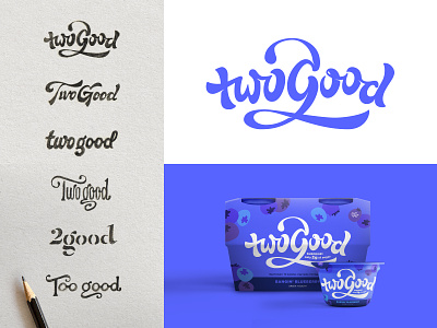 Two Good - Logo branding dairy denver design flat font fruit graphic graphic design handlettering illustration lettering logo packaging sketch type typography vector yogurt