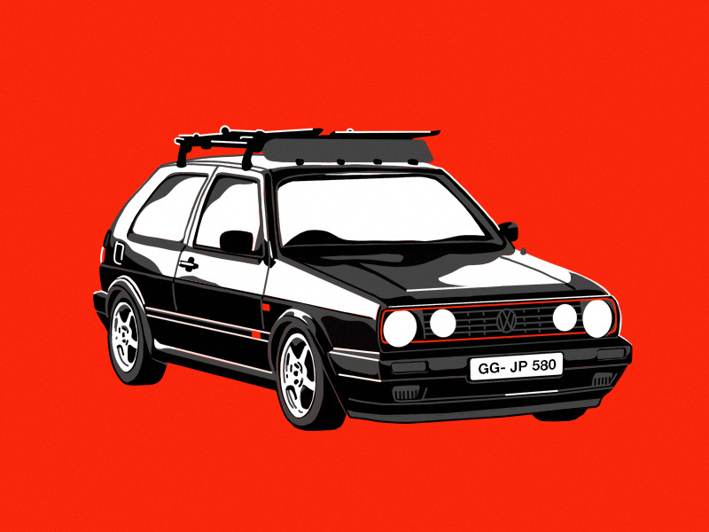 '92 Volkswagen Gti screenprint procreate ipad graphic design car volkswagen vw drawing flat illustration design