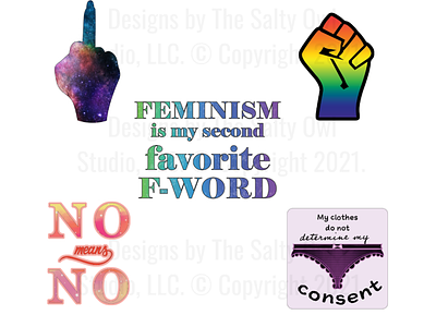 Feminist sentiments design elements feminism feminist graphic design hand drawn icons illustration logo stickers