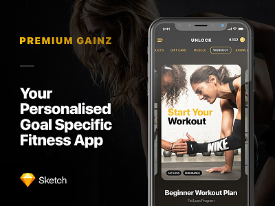 Premium Gainz - Fitness App app design fitness health iphone x mobile sport ui ux workout