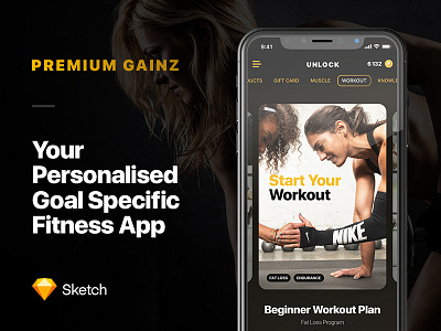 Premium Gainz - Fitness App app design fitness health iphone x mobile sport ui ux workout