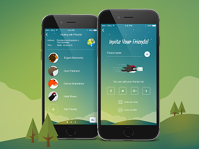 Friends - iOS App animals app bird cartoon design graphic green ios iphone mobile social wood