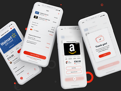 Swapify - Checkout Process app card cart checkout checkout process design detail screen discount egift favorite giftcard icon ios mobile payment sell thank you thank you ui ux