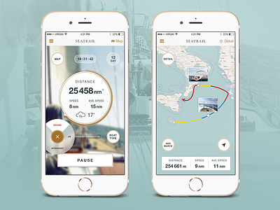 Seatrail App - Track & Share Your Adventure app boat chronometer clean dashboard design distance ios map mobile sea seaway speed track ui ux white yaht