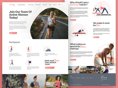 Omada Active coach design fitness icons landing mom page pastel color sport trainer ui ux vector web woman