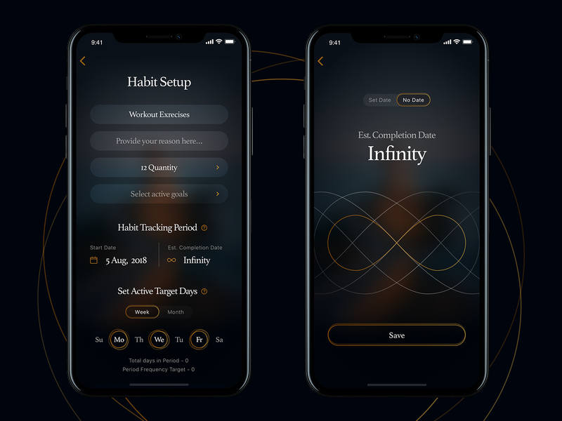Habits - Mobile App Design app black datepicker design goal habits ios mobile outline set stylish tracker ui ux