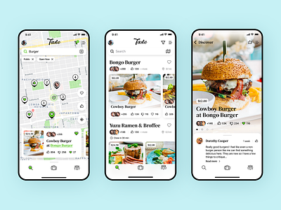 Taste Mobile App app cafe card cards design details eats food ios list map meal mobile pin ui