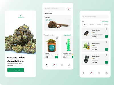 CLOUD9 app cannabis app design logo online store ui