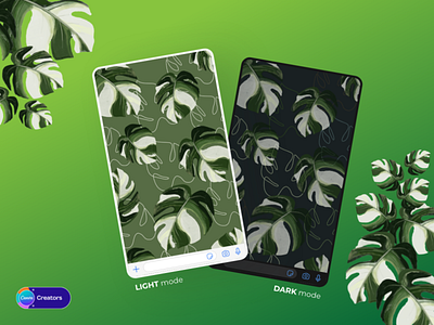 Monstera variegata wallpaper for whatsapp | Dark and Light mode canva canvacreators dark graphic design green leaf light monstera monstera variegata wallpaper whatsapp