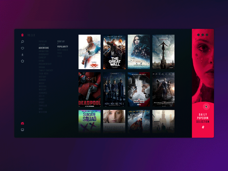 Popcorn animation app concept interaction motion popcorn ui ux vod