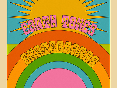 Earth Tones Skateboards 70s branding design earth graphic design groovy illustration logo rainbow sticker sun