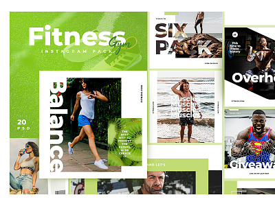 Fitness & Gym instagram pack crossfit fitness fitness template green gym healthcare healthy influencer instagram banner instagram post lift trainner workout