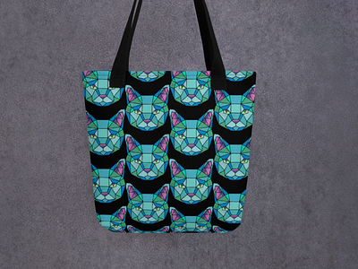 Geometric Stained Glass Cat Face Tote