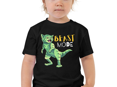 "Beast Mode" Kit-T-Rex Tee apparel design cat childrens colorful dinosaur illustration product design surface design tshirt
